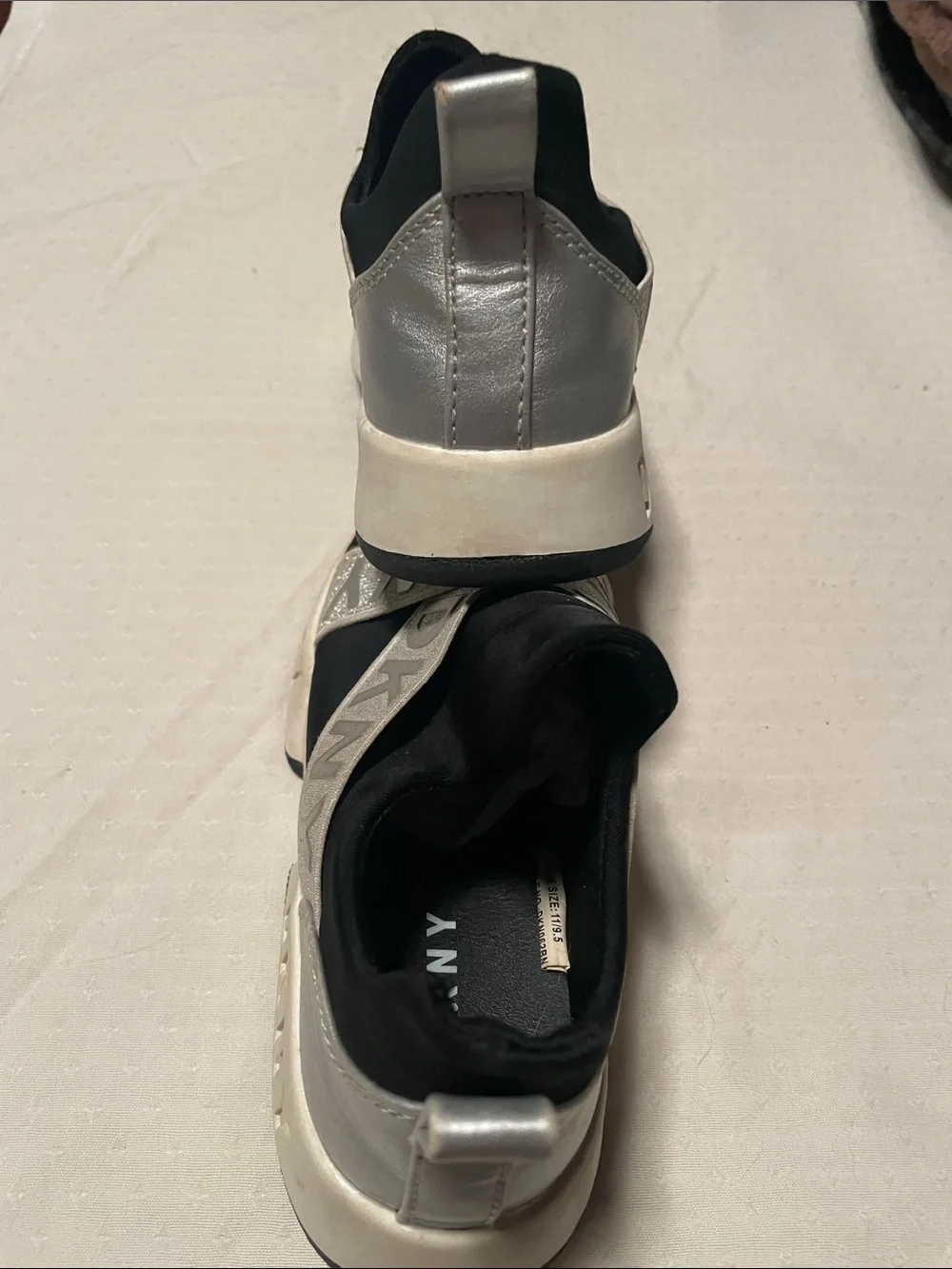 DKNY Black & Silver Cross-Strap Slip-On Sneakers